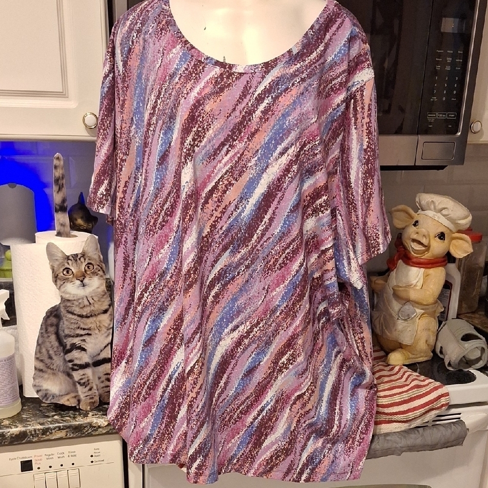 Roaman's Multicolor Swirl Short Sleeve Top Stretch Size 6X